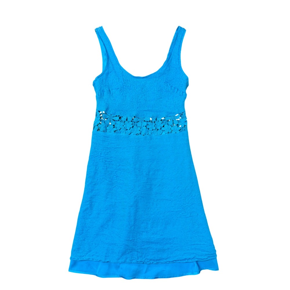 Guess by Marciano Mini Dress Womens 0 Blue Excellent Silk Wool Crochet Cutout